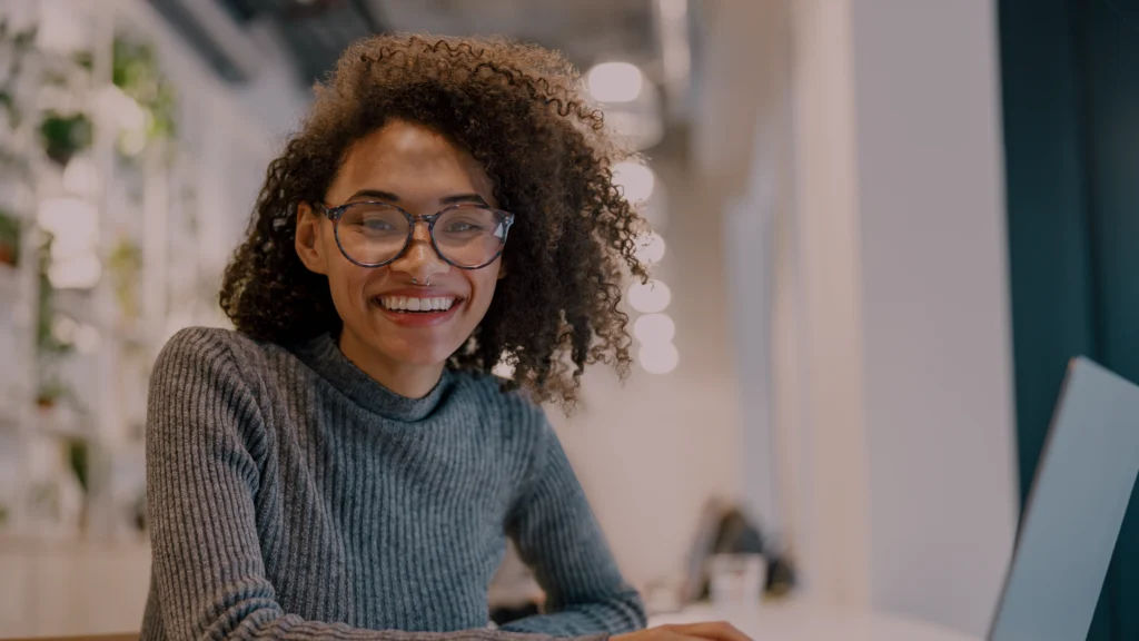 a businesswoman smiling